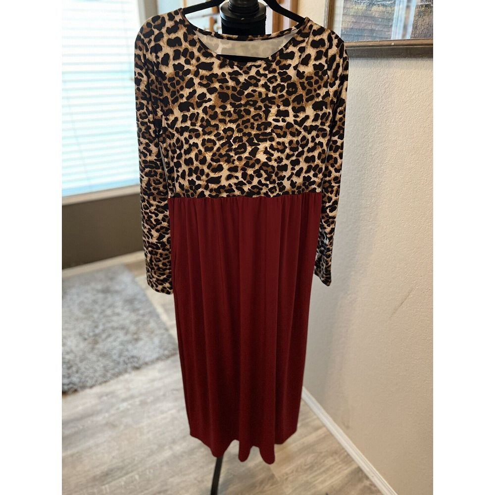 Burgundy‎ And Leopard Maxi Medium I29ta
